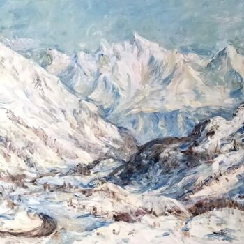 Pintura intitulada "Montagna d'inverno…" por Oxana Sakharzeva, Obras de arte originais, Óleo Montado em Armação em madeira