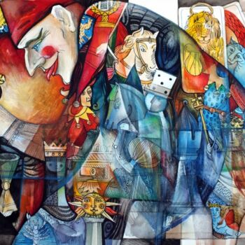 Pittura intitolato "Jeu du Joker" da Oxana Zaika, Opera d'arte originale, Acquarello