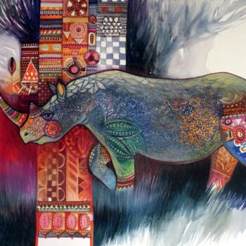 Pintura titulada "rhinocéros" por Oxana Zaika, Obra de arte original, Oleo