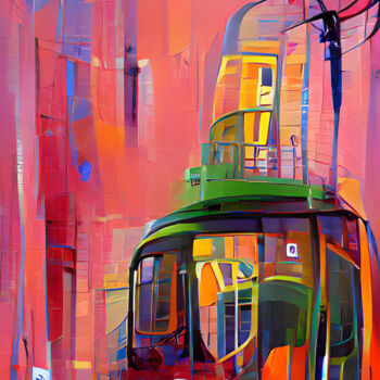 Arte digital titulada "Tranvía en Lisboa" por Paco Fuente, Obra de arte original, Pintura Digital
