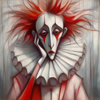 Digitale Kunst getiteld "Un triste Clown" door Paintartpaint, Origineel Kunstwerk, Digitaal Schilderwerk