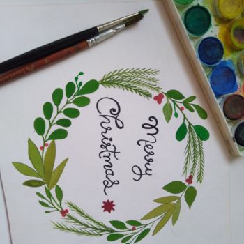 Painting titled "Merry Christmas" by Pankti Mangroliya, Original Artwork, Watercolor