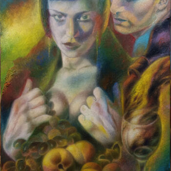 Painting titled "THE FLICKER OF WINE" by Paola Imposimato, Original Artwork, Oil Mounted on Wood Stretcher frame
