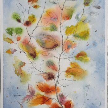 Painting titled "Foglie colorate" by Paola Morandi, Original Artwork, Watercolor