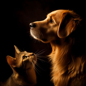 Arte digital titulada "A Canine And Feline…" por Paolo Chiuchiolo, Obra de arte original, Imagen generada por IA