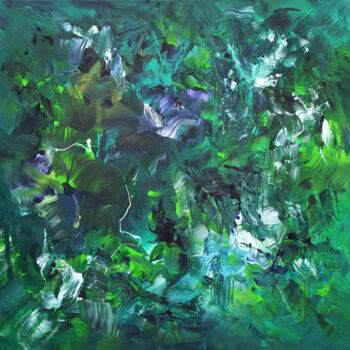 Ζωγραφική με τίτλο "Rainforest Breeze" από Paresh Nrshinga, Αυθεντικά έργα τέχνης, Ακρυλικό Τοποθετήθηκε στο Ξύλινο φορείο σ…