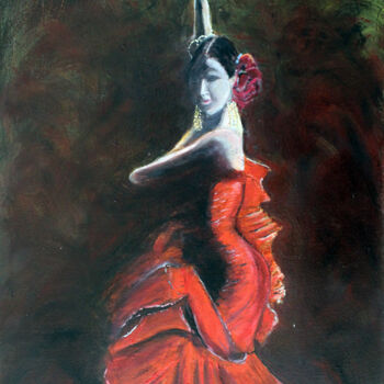 Peinture intitulée "Flamenco" par Jean Parraud, Œuvre d'art originale, Huile