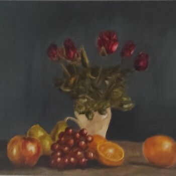 Schilderij getiteld "Fruits de saison" door Pascal Bourgouin, Origineel Kunstwerk, Olie Gemonteerd op Frame voor houten bran…