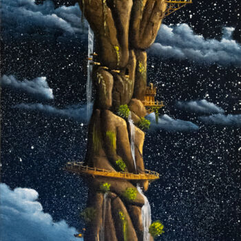 제목이 "Le menhir"인 미술작품 Pascal Genevois로, 원작, 기름 나무 들것 프레임에 장착됨