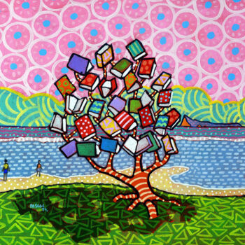 Painting titled "Book tree" by Pascal Lagesse, Original Artwork, Acrylic