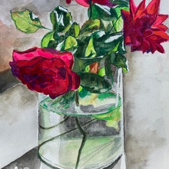 Schilderij getiteld "Bouquet de roses" door Pascal Newton, Origineel Kunstwerk, Aquarel