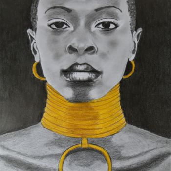 Tekening getiteld "Beauté Africaine au…" door Pascale Scheip, Origineel Kunstwerk, Grafiet