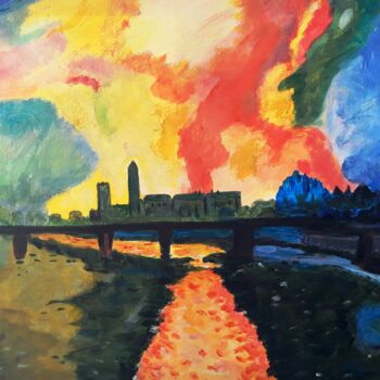 Painting titled "Rivière sous le pont" by Pascaline Marquet Bernard, Original Artwork, Acrylic