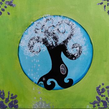 Painting titled "l'arbre à étoiles" by Plm, Original Artwork, Acrylic