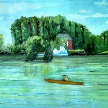 Pittura intitolato "bords de seine à An…" da Pascale Coutoux, Opera d'arte originale, Olio