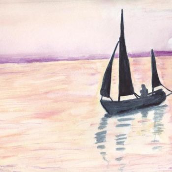 Painting titled "coucher de soleil s…" by Pascale Coutoux, Original Artwork, Watercolor