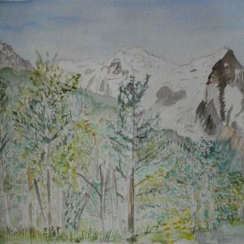Pintura intitulada "mont blanc vu de Ch…" por Pascale Coutoux, Obras de arte originais, Aquarela
