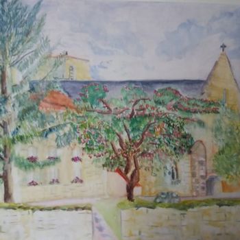 Painting titled "Eglise de Magné dan…" by Pascale Coutoux, Original Artwork, Watercolor