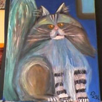 Painting titled "Chat brown" by Pascale Kleinberg, Original Artwork, Oil