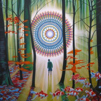 Painting titled "Mandala Forest" by Pascal Roy, Original Artwork, Oil