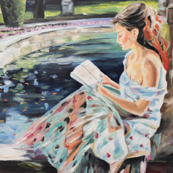 绘画 标题为“Girl reading a book…” 由Pasha Laponog, 原创艺术品, 油
