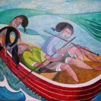 Painting titled "Os Pescadores" by Rodolfo Passaporte, Original Artwork