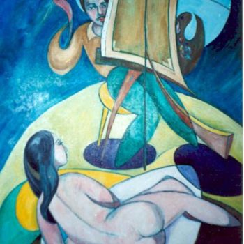 Painting titled "O pintor e o modelo…" by Rodolfo Passaporte, Original Artwork, Other