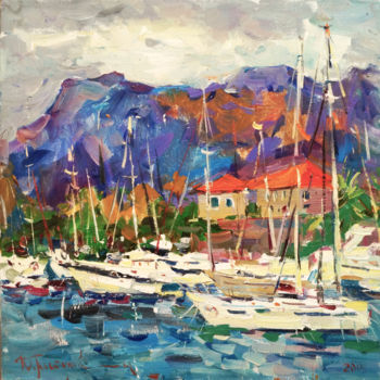 Painting titled "In Kotor" by Yuliia Pastukhova, Original Artwork, Oil Mounted on Wood Stretcher frame