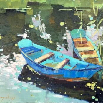 Painting titled "Boats" by Yuliia Pastukhova, Original Artwork, Oil