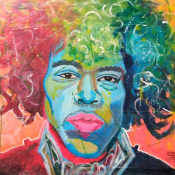 Painting titled "JIMMY HENDRIX 2017" by Paterne Dokou, Original Artwork, Acrylic