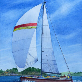 Painting titled "Sliding Yacht" by Tatiana Kremlev (Chvetsova), Original Artwork, Watercolor