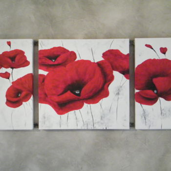 Painting titled "Coquelicots" by Patrice Haudebine, Original Artwork, Oil