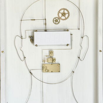 Sculpture titled "Chronos (Electropic…" by Patrice Le Houedec, Original Artwork, Wire Mounted on Wood Stretcher frame
