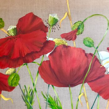 Painting titled "Coquelicots en fleur" by Patricia Blanchet-Olivier, Original Artwork, Oil