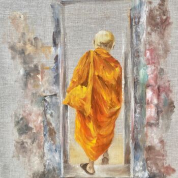 Peinture intitulée "Moine en balade(tem…" par Patricia Blanchet-Olivier, Œuvre d'art originale, Huile