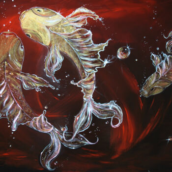 Malerei mit dem Titel "poissons d'or" von Patricia Blondel, Original-Kunstwerk, Acryl Auf Keilrahmen aus Holz montiert