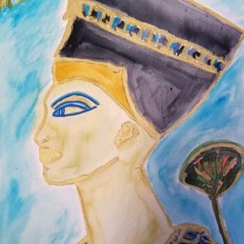 Painting titled "Perfil Nerfetiti" by Patricia Brown (Artedibujopbrown), Original Artwork, Watercolor