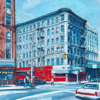 Painting titled "72 Street New York" by Patricia Clements Art, Original Artwork, Oil Mounted on Wood Stretcher frame