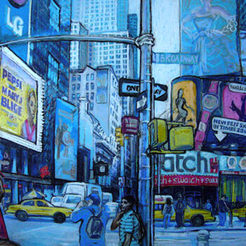 Dessin intitulée "Busy Broadway New Y…" par Patricia Clements Art, Œuvre d'art originale, Pastel