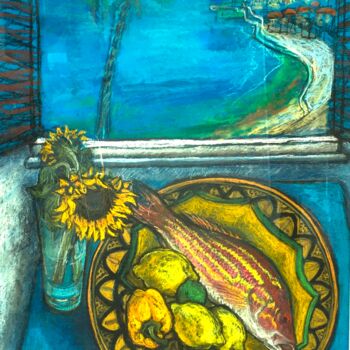 Drawing titled "Snapper Fish with a…" by Patricia Clements Art, Original Artwork, Pastel Mounted on Glass