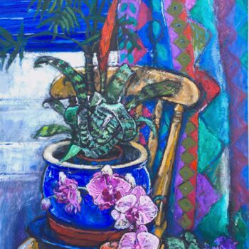 Painting titled "ORCHIDS, AFRICAN VI…" by Patricia Clements Art, Original Artwork, Oil Mounted on Wood Stretcher frame