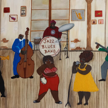 Schilderij getiteld "Blues Jazz Band" door Patricia Costa, Origineel Kunstwerk, Acryl