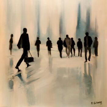 Painting titled "les gens" by Patricia Gitenay, Original Artwork, Oil Mounted on Wood Stretcher frame
