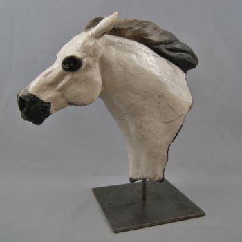 Sculpture titled "buste de cheval" by Patricia Grenier, Original Artwork, Ceramics