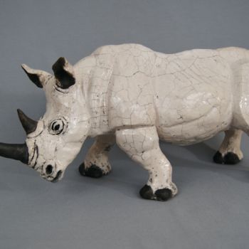 Escultura titulada "p-grenier-rhinocero…" por Patricia Grenier, Obra de arte original