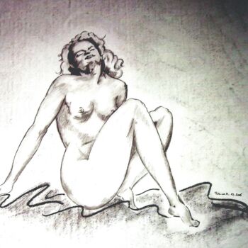 Pintura intitulada "fille-de-la-plage-0…" por Patricia M. Le Démon Du Crayon, Obras de arte originais