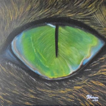 Dessin intitulée "Œil de chat 1" par Patricia Neveux, Œuvre d'art originale, Pastel