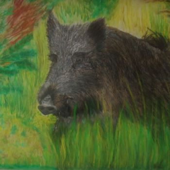 Painting titled "Sanglier" by Patricia Neveux, Original Artwork, Pastel