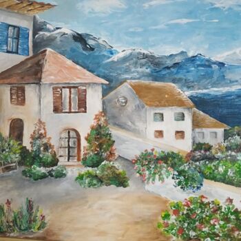 Malerei mit dem Titel "le village alpin" von Patricia Poulot, Original-Kunstwerk, Acryl