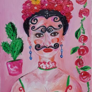 Painting titled "Frida Khalo, charis…" by Patricia Sensidoni, Original Artwork, Oil Mounted on Wood Stretcher frame